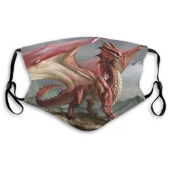 

Scarlet Red Dragon Print Mouth Masks With Filter Washable And Reusable Anti Dust Breathable Mask With Adjustable Ear Loops For