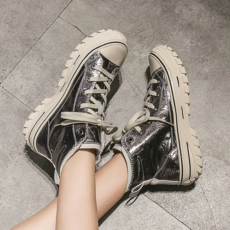 

Size 35-50 Nice New Flat Heels Ankle Shoes Woman Autumn Women Fashion Rain Sneakers Young Ladies Super Cool Silver Footwear