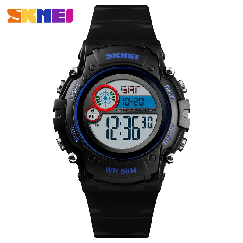 SKMEI цифровые детские часы модные водонепроницаемые пластиковый чехол наручные часы с будильником для мальчиков и девочек reloj 1477 - Цвет: Black watch