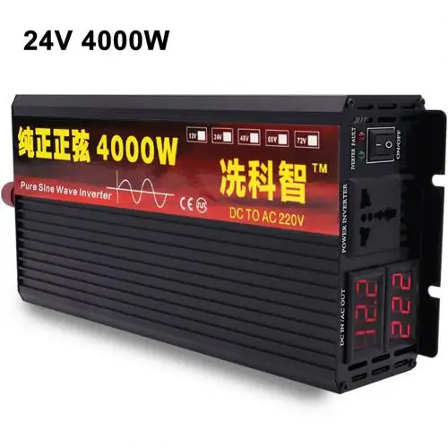 24V 4000w 2000/3000/4000W DC 12V дo AC 220V 2LED экрана с немодулированным синусоидальным сигналом Мощность инвертор - Цвет: 24V 4000w