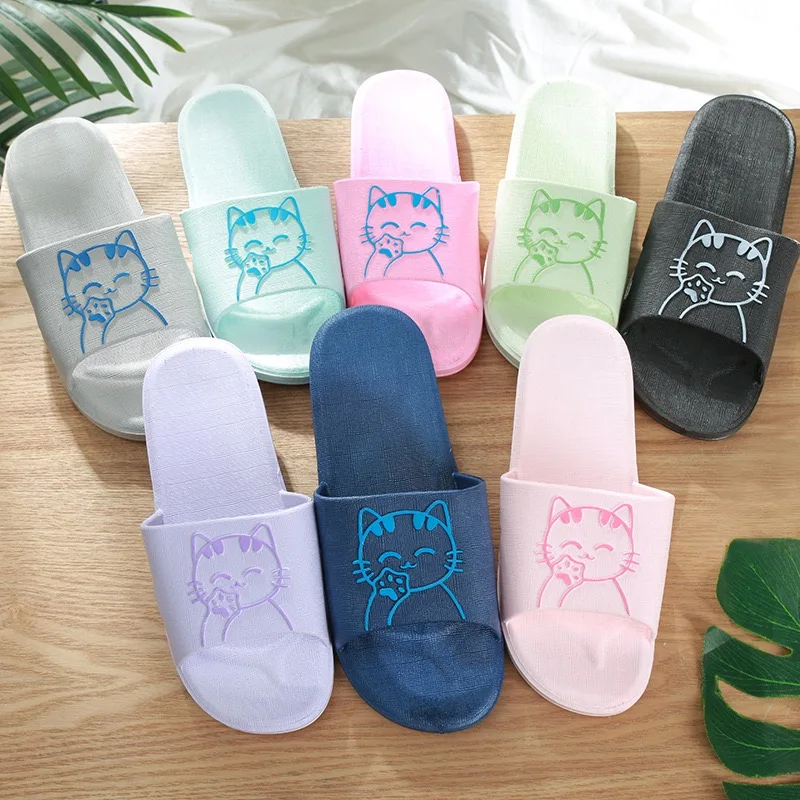 

Candy color lightweight PVC indoor outdoor cartoon cat graphic soft sole non-slip men womens slippers