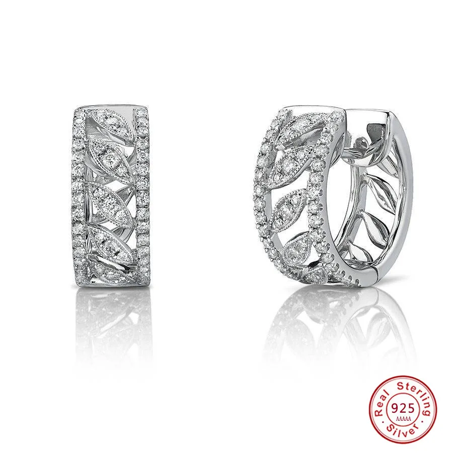 Новые модные 925 пробы серебряные ослепительные полые CZ мозаичный Циркон резьба цветок очаровательные серьги для женщин pendientes oorbellen