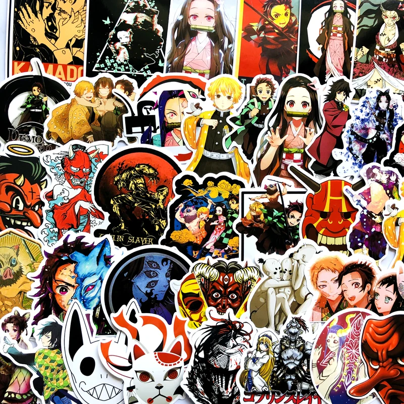 

50pcs Demon Slayer: Kimetsu no Yaiba Anime Sticker Stickers PVC Graffiti Stickers Suitcase Luggage Guitar Car For Children Toys