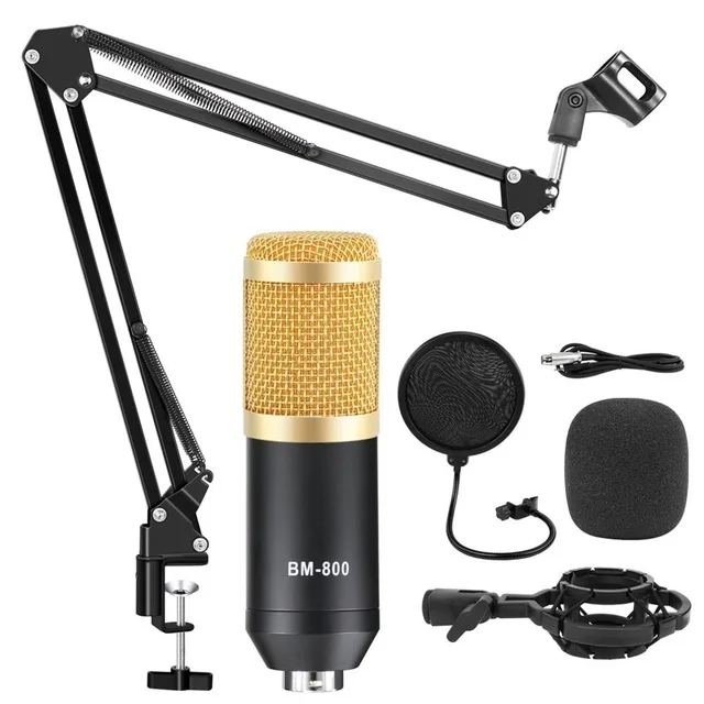 Gold black kits 1 Профессиональный BM 800 караоке микрофон конденсаторный микрофон наборы Комплект Mikrofon для компьютера микрофона для аудио вокальной записи - Цвет: Gold black kits 1