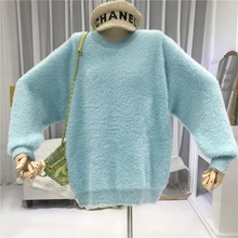 *#Best Price 2019 Winter Mink Cashmere O-Neck Casual Loose Womens New Arrival Sweaters Fashion Pullover Women Tops Winter 2019 blue *#Best Price 2019 Winter Mink Cashmere O-Neck Casual Loose Womens New Arrival Sweaters Fashion Pullover Women Tops Winter 2019 blue