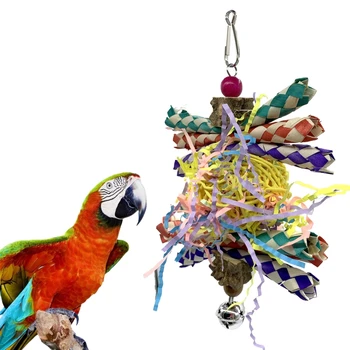 

3Pcs Bird Parrot Shredding Toy Hanging Cage Foraging Vine Paper Chew Rattan Ball Bell Toys Relieve Parrot Cockatoo Cockatiel