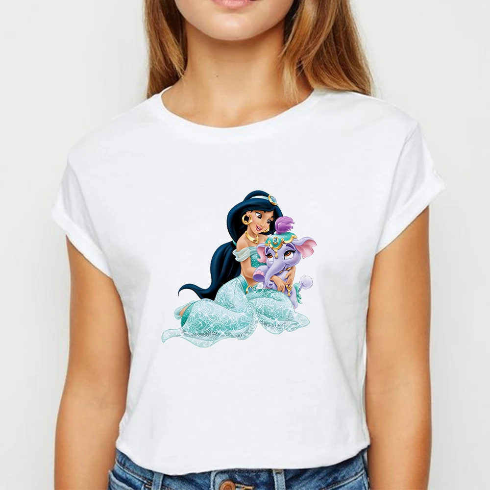 

Fashion Princess Jasmine And Little Elephant T shirt Women vestidos Spring Summer TShirt Prevalent Cute Top Tee O-Collar T-shirt