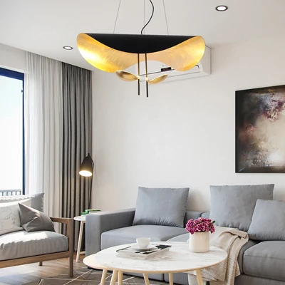 Modern LED Pendant Light Postmodern Dining Room Bedroom Fixture Retro Black Gold Texture Hanging Lamp