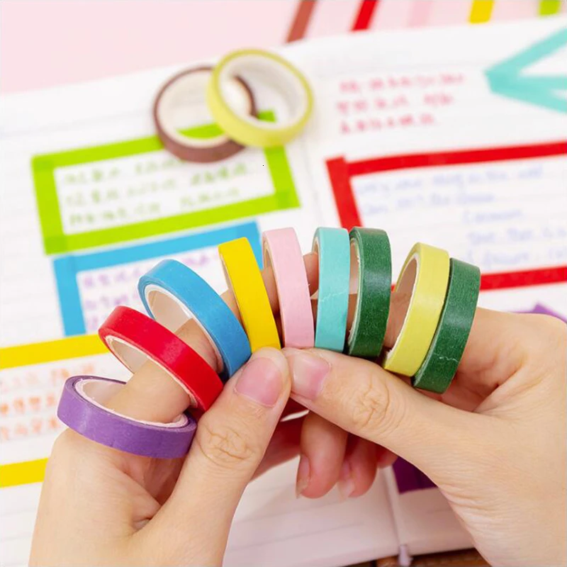 Candy Rainbow Color Washi Masking Tape Sticky Decorative Paper Tape Set DIY Decoration Office Stationery Scrapbook 10PCS/Bag