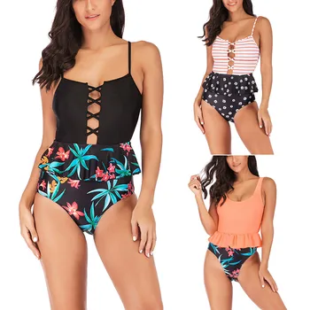 

Women's Swimming Suit One Piece Monokini Push Up Swimsuit Women Print Sexy Swimwear Women Beach Patchwork Bathing Swimsuit 2020