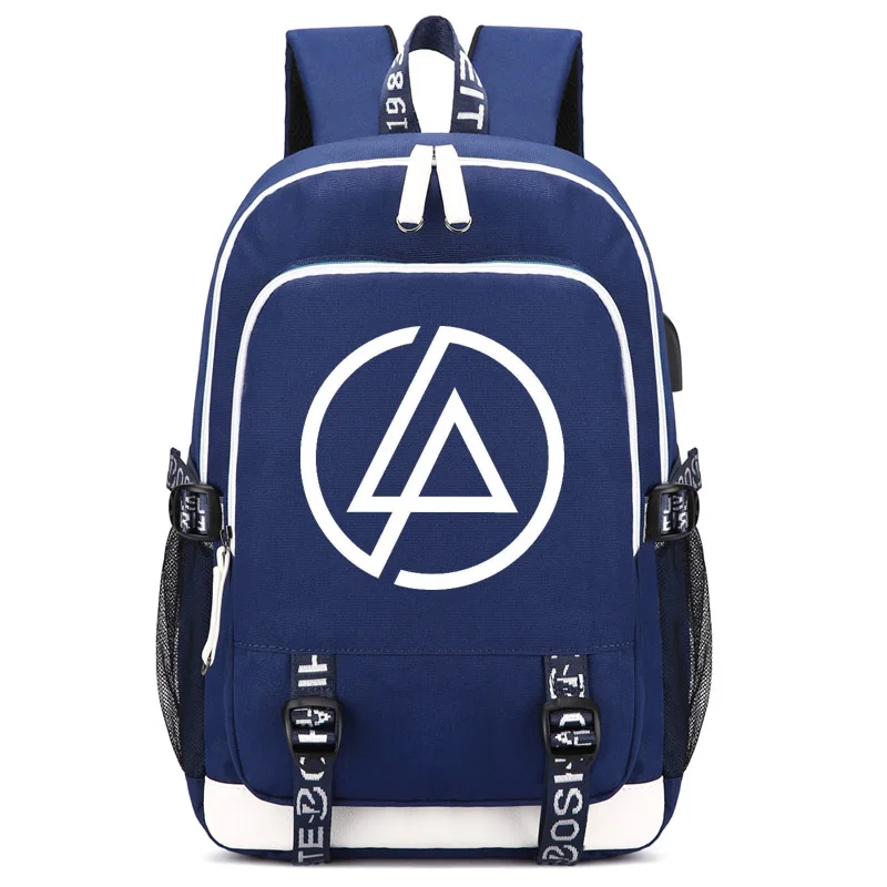 Рюкзак Linkin Park с usb-портом для зарядки и замком и интерфейсом для наушников для студентов колледжа - Цвет: style3 blue