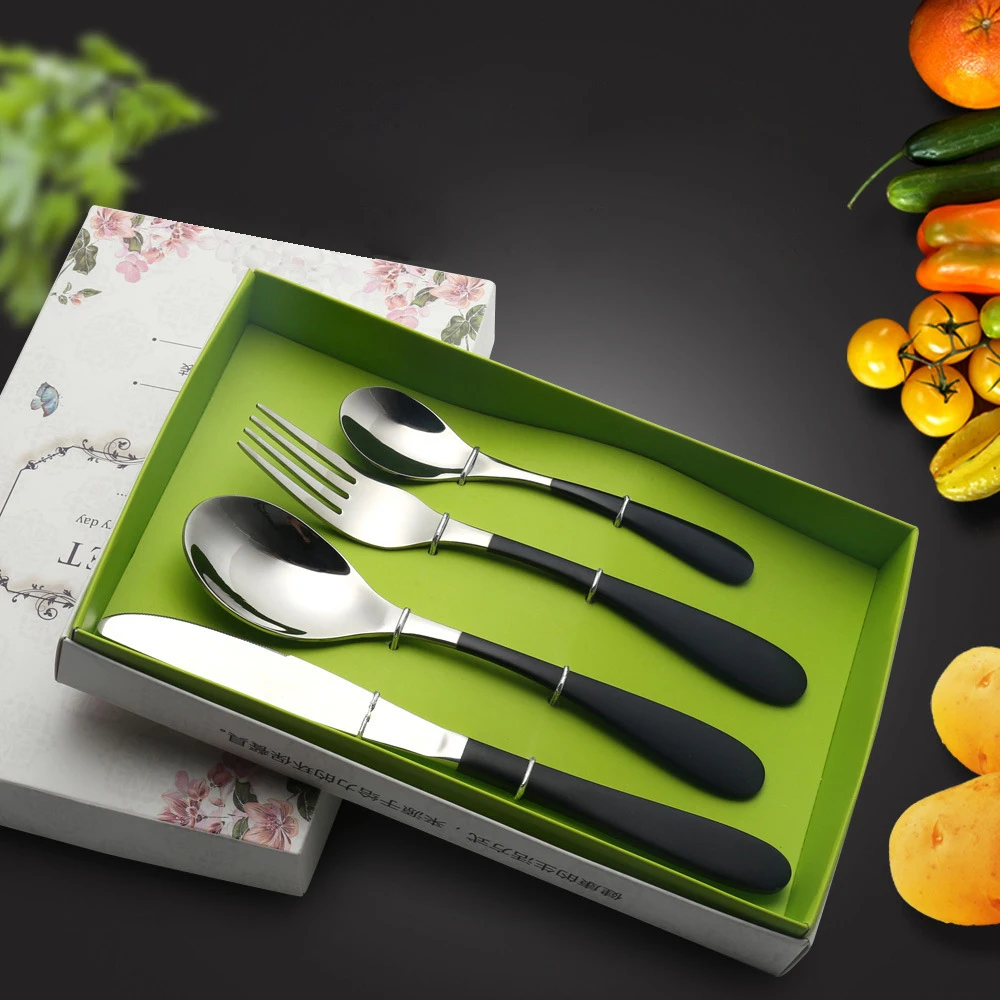 4 шт./компл. прямые продажи новые из нержавеющей стали позолоченные столовые приборы нож и вилка набор ложек высокого класса набор столовых приборов