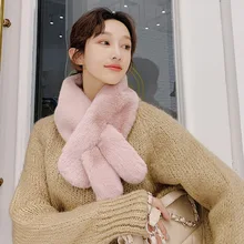 2021 Luxury Brand New Fashion Soft Women Faux Rabbit Fur Collar Scarf Plush Neck Warmer Winter Shawl Wrap Girl children muffler