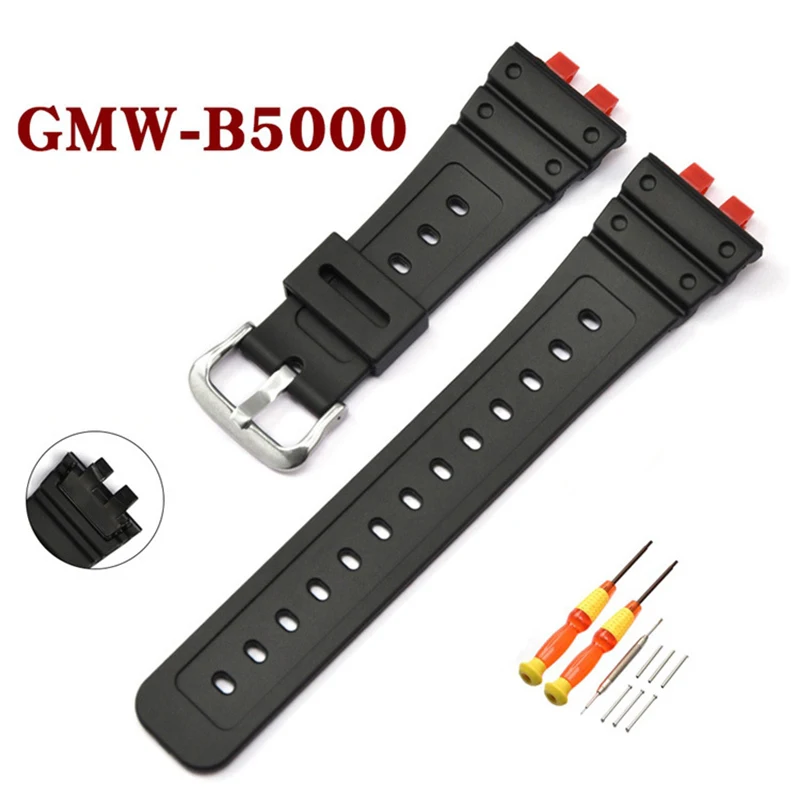 Cinturino In Resina Per Casio Gshock Gmw-B5000 Cinturino Con Cinturino In Acciaio Inossidabile Cinturino Di Ricambio In Gomma Impermeabile Nero