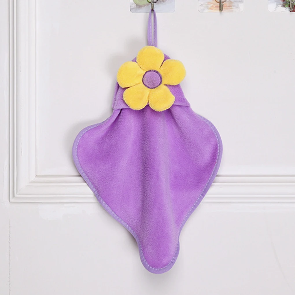 2 New Cute Sunflower Coral Velvet Absorbent Hand Towels Kids Towel Hanging Kitchen Cleaning - Цвет: 2