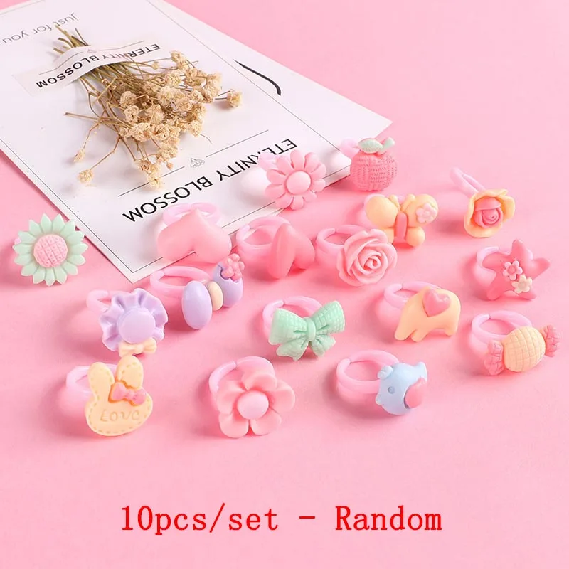 10 шт./пакет Kawaii Детские Мультяшные кольца комплект Детские игрушки для девочек, детские аксессуары, Красота модные игрушки макияж смолы подарки - Цвет: Светло-серый