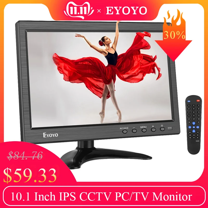 

Eyoyo EM10W 10.1 Inch IPS CCTV Security Monitor Small Portable Computer PC Display HDMI LCD Screen 1366x768 With VGA BNC AV USB