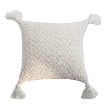 

Soft Knit Cuhion Cover 45X45cm Solid Pillow Cove Pink Grey Cream Tassels Home Decoration Pillow Case Square White