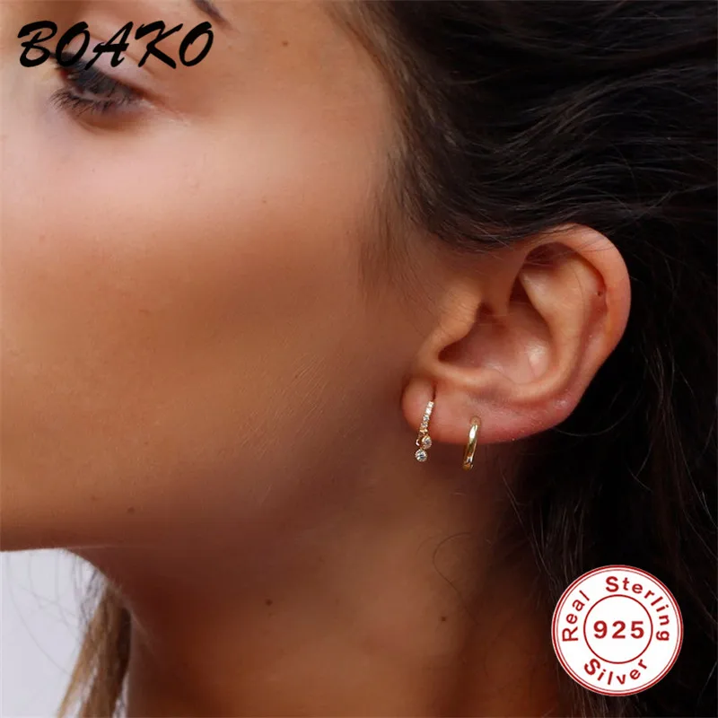 BOAKO7 минималистичные серьги из стерлингового серебра 925 пробы для женщин крошечный куб циркония маленькая серьга Шпилька-Сережка спиральные украшения для пирсинга ювелирные изделия