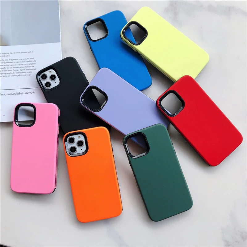 Luxury Full Cover Solid color Phone Case For iPhone 11 Pro X XR XS Max 6 6s 7 8 Plus TPU+ Hard PC Protective Case