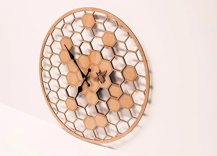 Creative Hexagon Bamboo Wooden Honeycomb Wall Clock, Pastoral Wall Table Clock, Fashion, 30cm 4