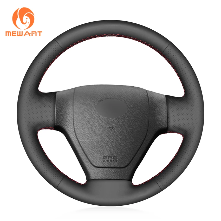 

MEWANT Black Genuine Leather Hand Sew Wrap Car Steering Wheel Cover for Hyundai Getz 2002 2003 2004 2005 2006
