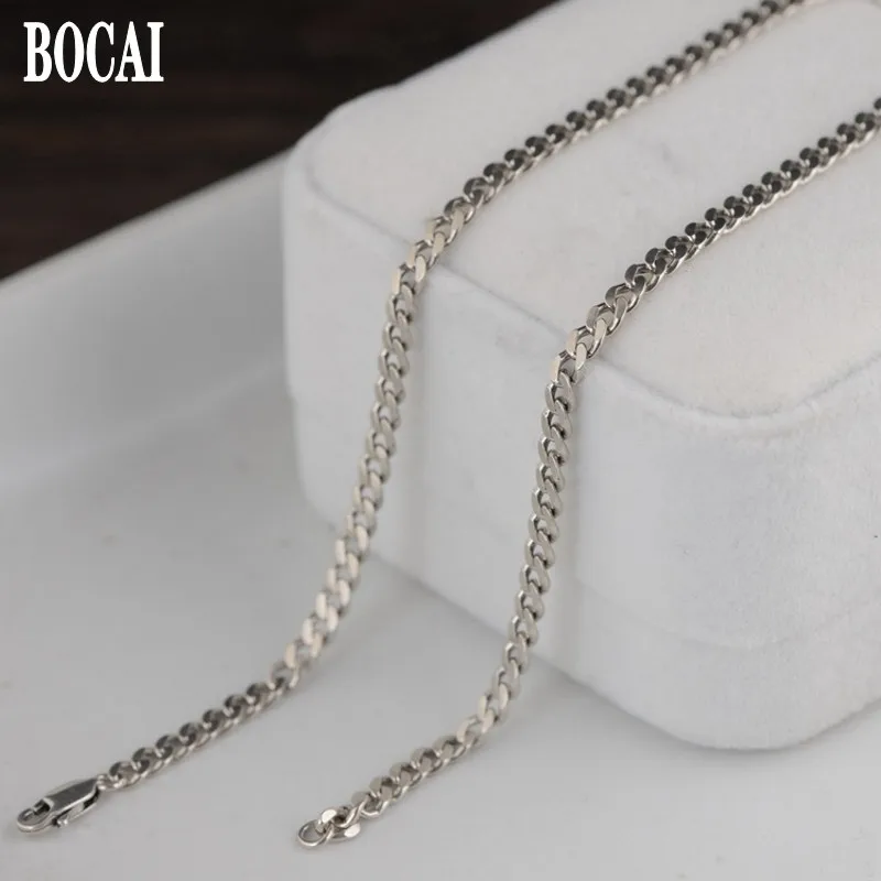 

100% S925 real silver vintage 3MM Thai silver necklace for men silver jewelry tank chain flat ring men and women silver necklace