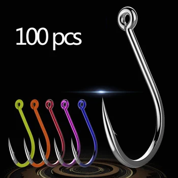 BIG DEAL ❤️ 100 pcs 2#-22# fishing hooks Barbed Fish Hook with Ring with Ring Circle Japan High Carbon Large Sea Fishing Hook fishing hooks - discount item 35% OFF Sports & Entertainment