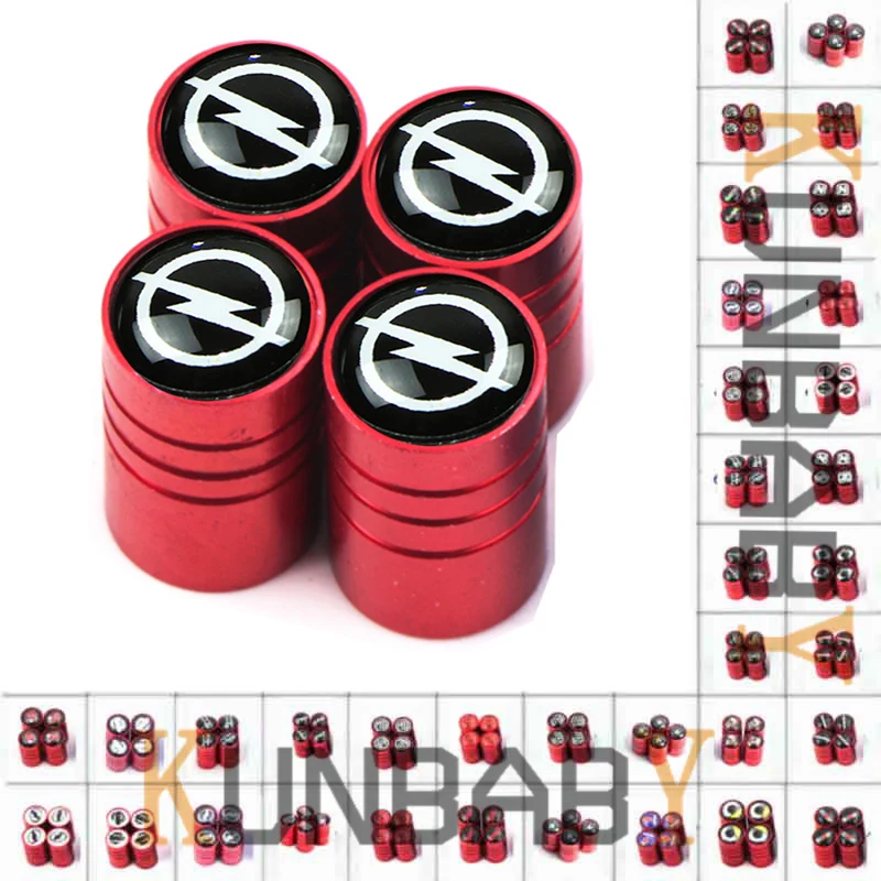 Tapas de válvula de neumático de coche, modelo redondo de Metal rojo con pegatina automática para KIA Abarth Opel 500 Smart Ssangyong Renault Etc, 4 Uds.