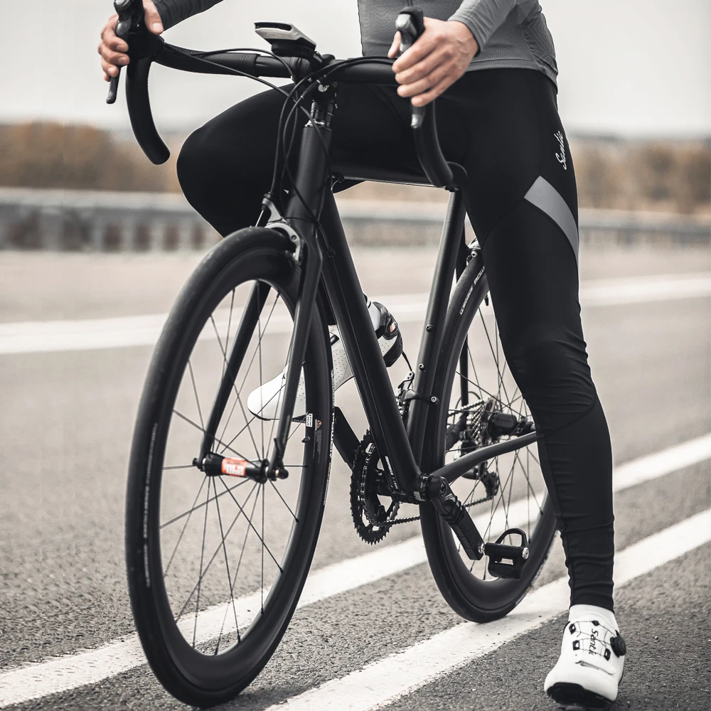 SANTIC Men Spring Autumn Cycling Pants Padded Breathable Reflective Tights
