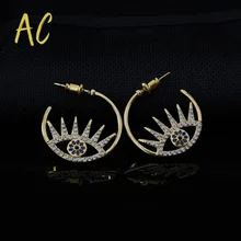 

Shining Cubic Zirconia Circle Hoop Earrings Piercing Fashion Jewelry Gold Plated Turkey Eye Earrings for Women
