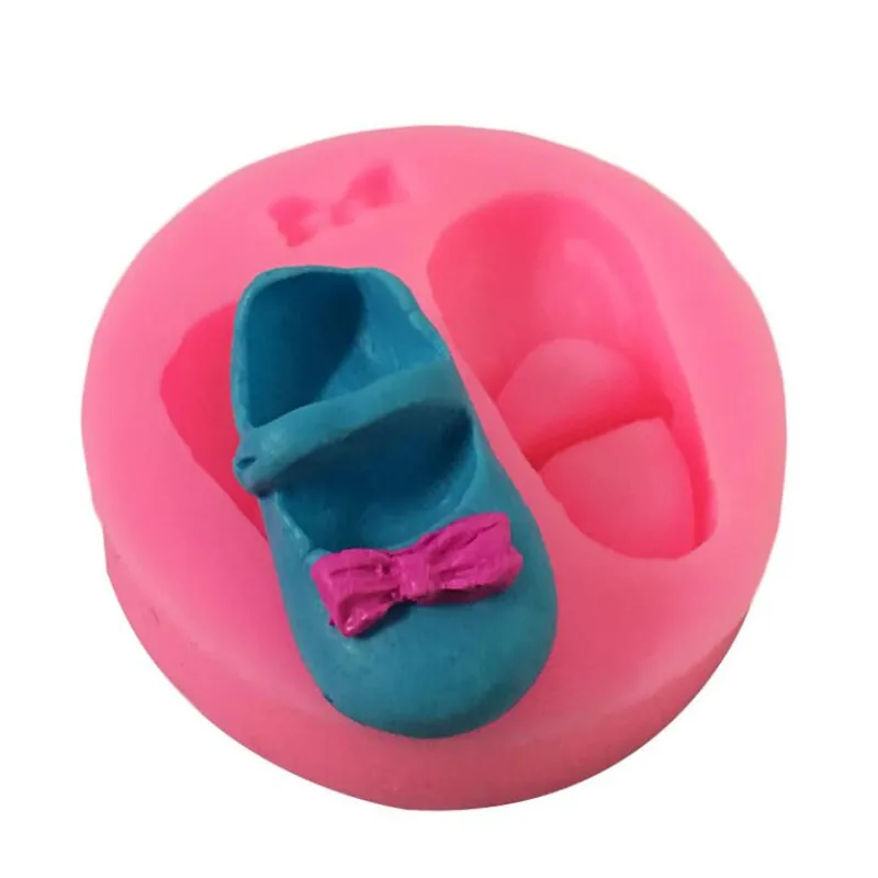 3D Cute Baby Shoes Silicone Mold Bow Knot Cake Gum Paste Chocolate Clay Candy Mold Fondant Cake Decorating Tools Baking Moulds