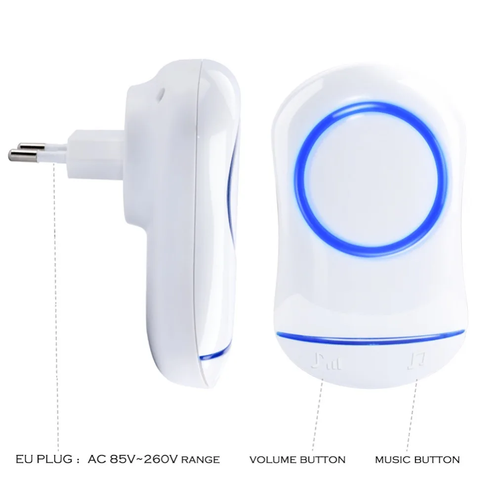 SMATRUL New Waterproof Wireless Doorbell EU Plug 300M Remote smart Door Bell Chime ring  1 2 button 1 2 3 receiver no battery Deaf Gorgeous lighting black 7