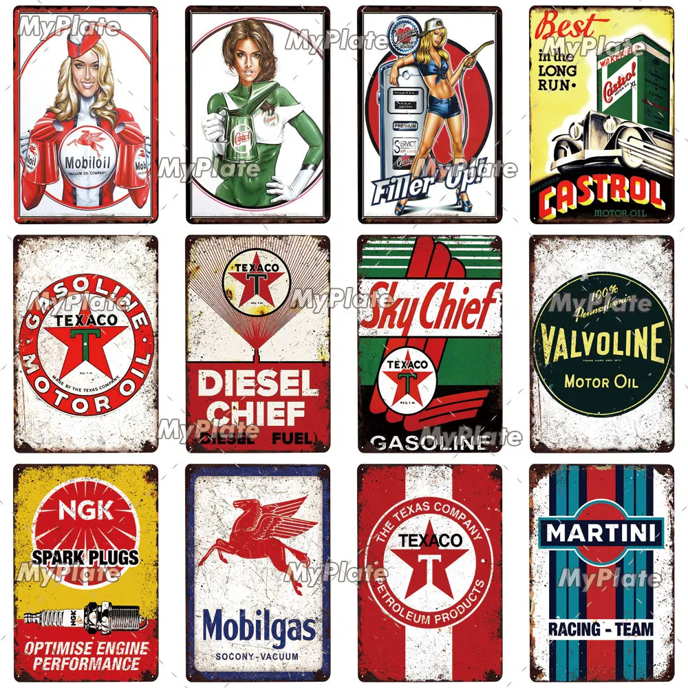 Топливный сервис ВИНТАЖНАЯ фотография Гоночное масло металлическая вывеска