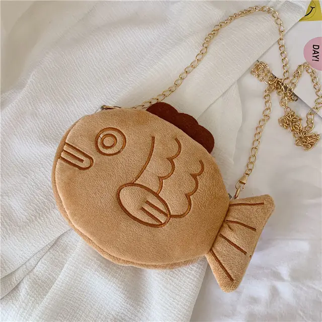 Instagram personality cartoon fish diagonal cross bag ugly cute, cute little bag versatile mini stuffed bag 1