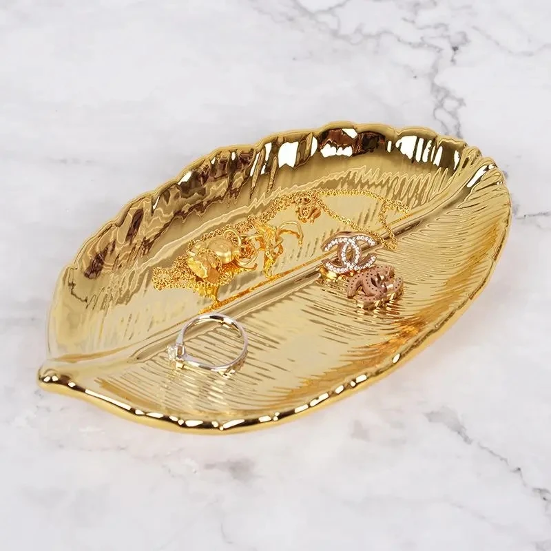 Golden Tree Leaf Ceramic Jewelry Storage Tray Simple Earrings Necklace Bracelet Ring Organizer Tray Gift Women