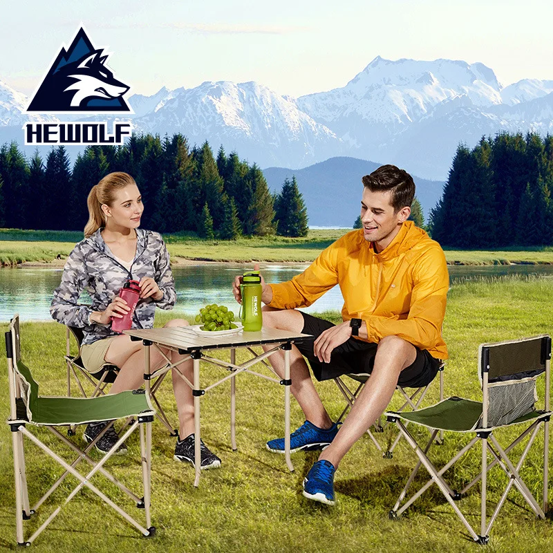  Hewolf Outdoor Folding Table and Chair 5-piece Portable Storage Stool Camping Leisure Aluminum Tabl