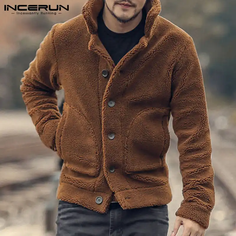 Chaquetas de lana de invierno para hombre, abrigos de moda esponjosos de  manga larga con bolsillos lisos abotonada, ropa de calle, abrigos de felpa  INCERUN|Zanja| - AliExpress