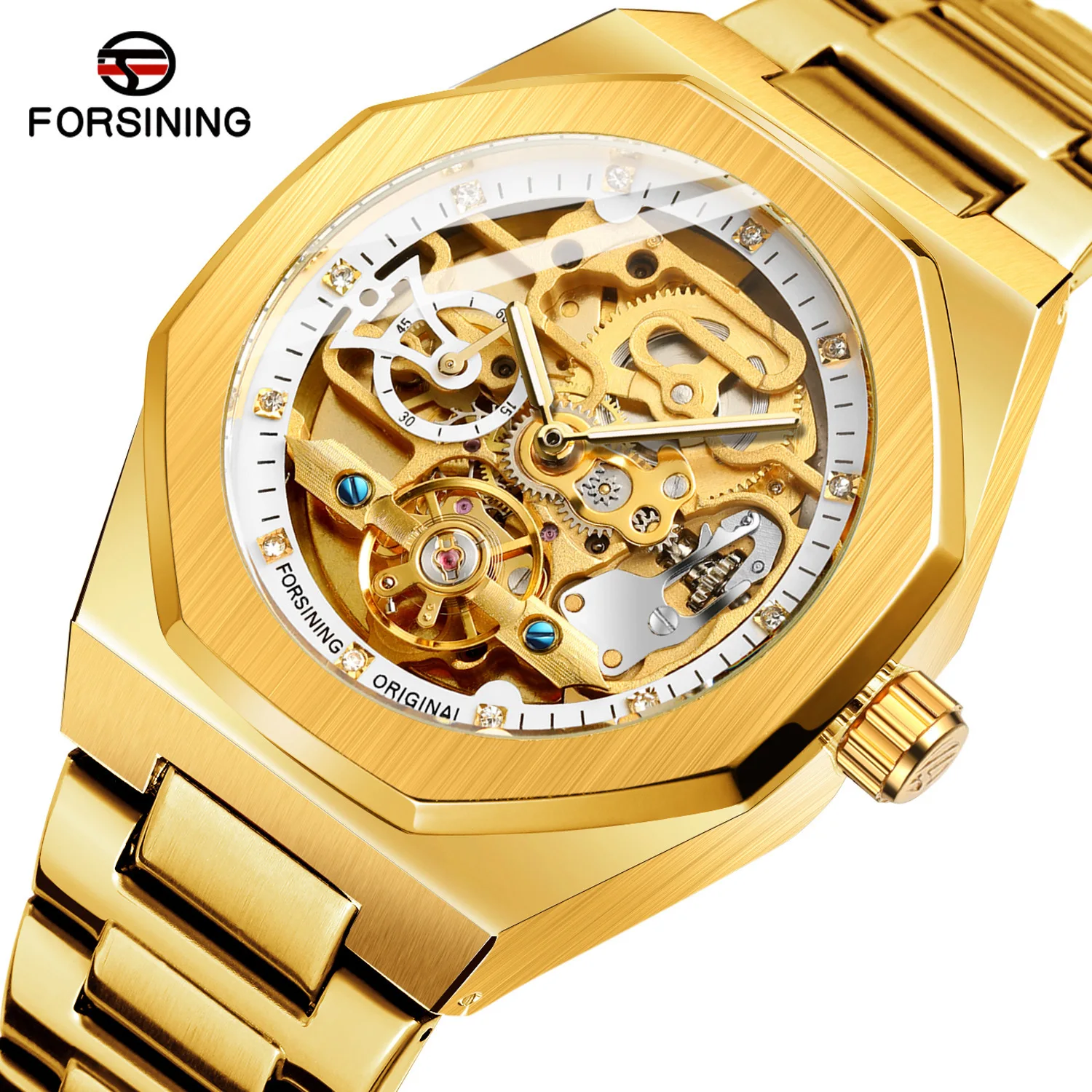 2021 Forsining Top Brand Luxury Automatic Mechanical Watch Luminous Three Eyes Six Needles Skeleton Male Wrist Watch Wrist Clock 