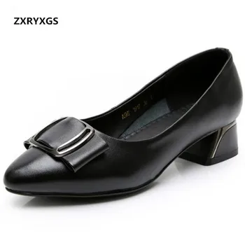 

Most Trendy Lady Black Genuine Leather Shoes Woman Fashion Shoes High Heels 2019 New Autumn Women High Heel Shoes Elegant Black