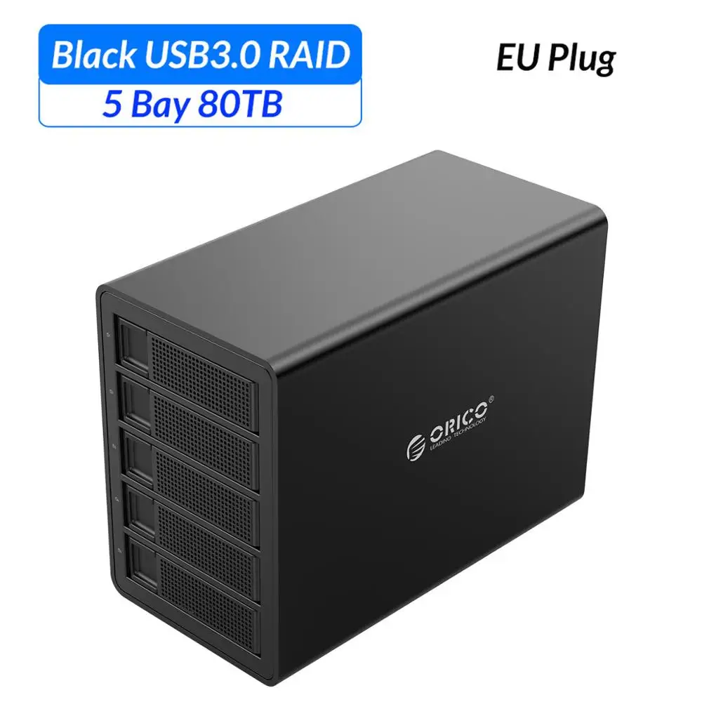 ORICO 5 bay 3,5 ''док-станция для жесткого диска USB3.0 на SATA с RAID алюминиевый корпус для жесткого диска 150 Вт внутренний адаптер питания чехол для жесткого диска - Цвет: Black EU Plug