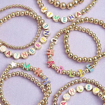 

Dvacaman Custom Disc Pisa Bracelet for Women Handmade Enamel Alphabetical Rainbow Bracelet Gold Ball Beads Bracelet Jewelry Gift
