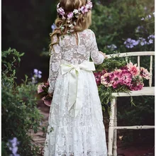 Элегантные платья для девочек; платье принцессы с кружевными цветами для девочек; белое платье; Детские повседневные платья с длинными рукавами; Детский сарафан на свадьбу