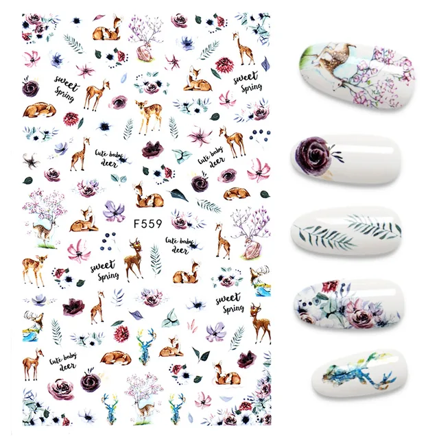 3D Nail Stickers Leaves Butterfly Panda Love Heart Design Stickers For Nails Manicure Foil Nail Art Decor pegatinas para uñas A140492
