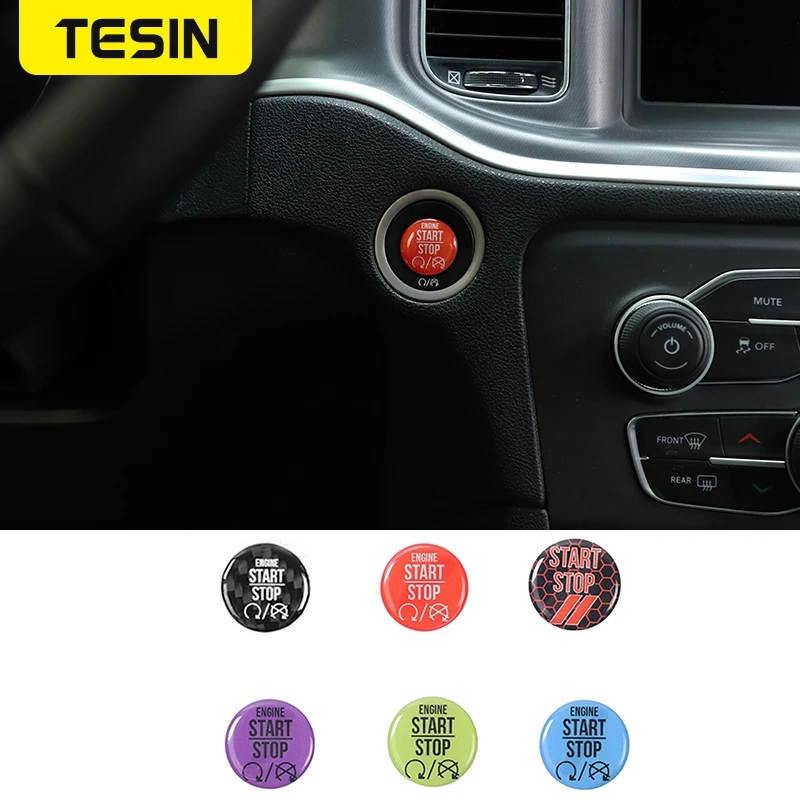 

TESIN Interior Stickers Car Engine One Button Start Stop Switch Cover Stickers For Dodge Ram 1500 2010+
