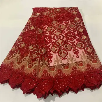 

New Design African Beaded Lace Fabric with Stone Nigerian Lace Fabric For Wedding French Embroidery Tulle Voile Lace Fabric