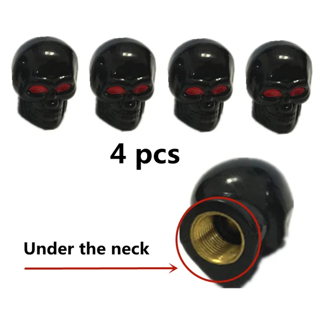 4pcs set of universal tires car skull anti-rust motorcycle copper core car wheel tire air intake caps stem cover wheels auto Black
