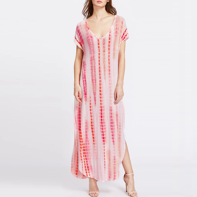 Женское платье рубашка с разрезом повседневное пляжное коротким рукавом и v