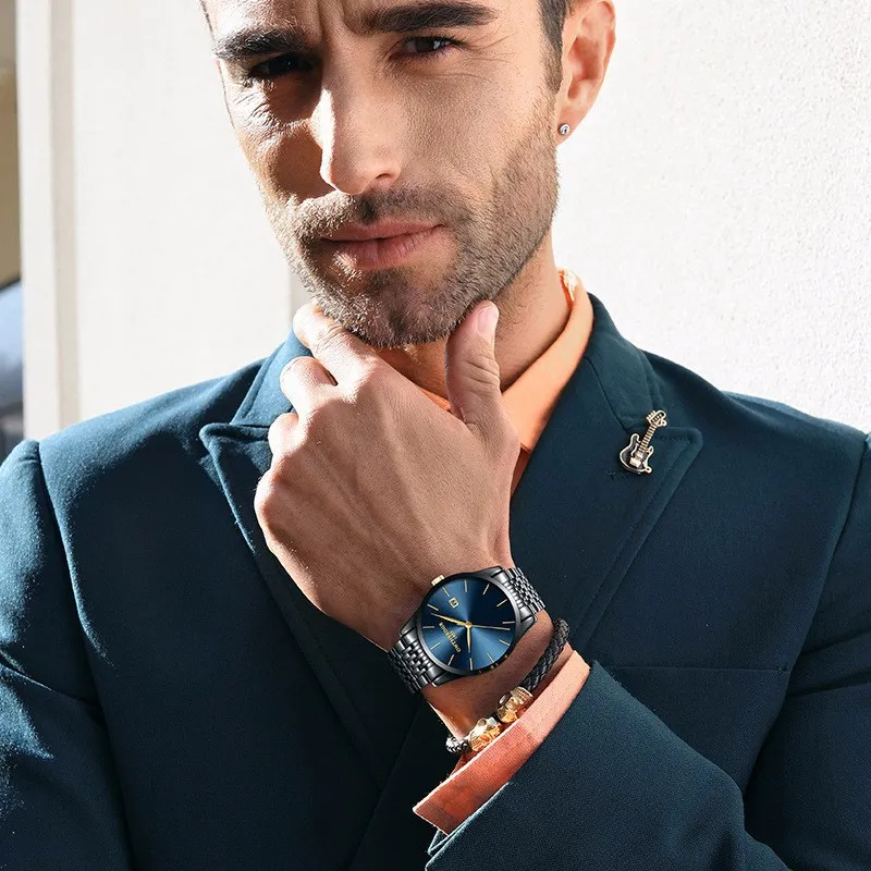 

Ultra-Thin MEN'S Watch Korean-style-Style Fashion Steel Belt Waterproof Fully Automatic Analog Watch MEN'S Watch Simple Business