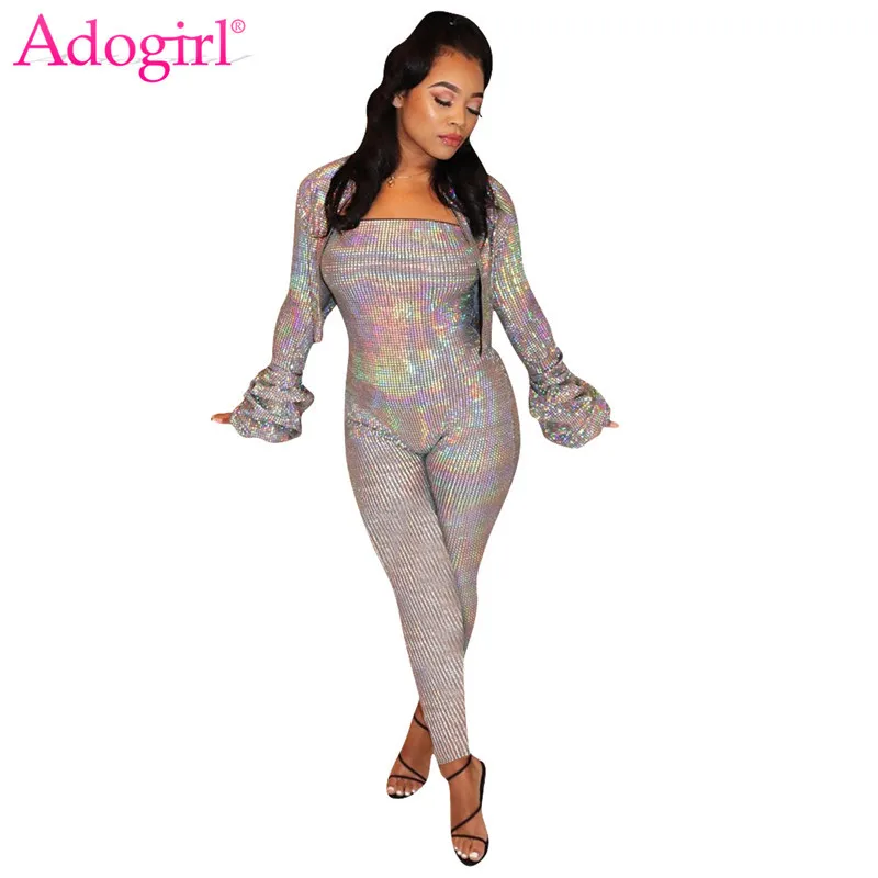 Adogirl/Модный комплект из двух предметов с блестками короткая куртка на молнии